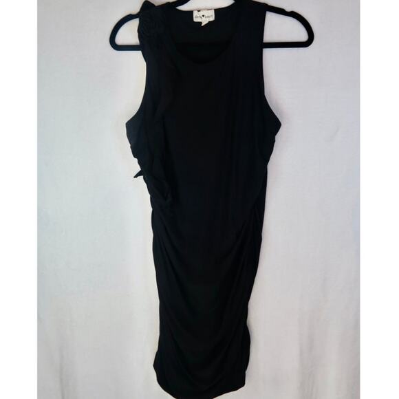 Y2K Black Soft Grunge Baddie Ruffle One Rose On Shoulder Dress Size Large - Picture 1 of 7